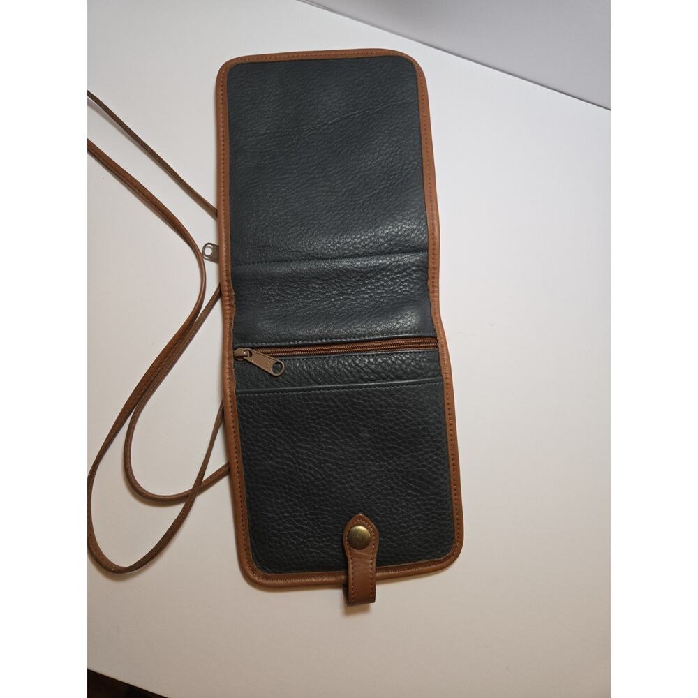 Bugatti Saddle Blue & Brown Leather Crossbody Purse Snap Latch Zip Travel 6x7.5"